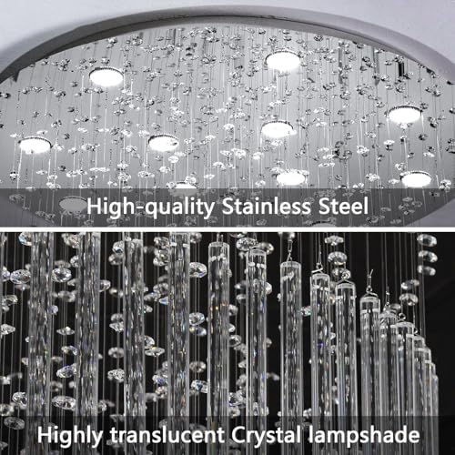 HAIXIANG W20 x H40 Crystal Glam Chandelier Long Light Chandeliers with Dimmable Light Bulbs High Ceiling Light Fixtures for Foyer Entryway Living Room Stair Silver — view 3
