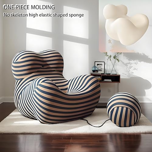 Sillón plegable redondo con tela lino azul y amarillo miniatura 6