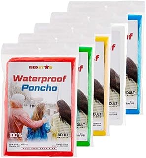 5 Pack of Waterproof Poncho - One Size Rain Poncho Waterproof Plastic Poncho Adult Size Disposable Rain Ponchos with Hoods - Disposable Poncho Waterproof Adult Rain Coat or Festival Poncho