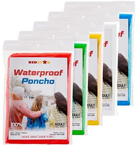 Redstar Fancy Dress - Lot de 5 Ponchos imperméables - Unisexe/Adulte - Parfait pour la Pluie/Festival/Camping/Parcs d'attraction