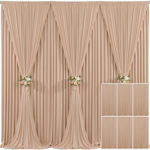 30ft x 10ft Wrinkle Free Nude Backdrop Curtains for Wedding Parties Nude Curtain Backdrop Photo Fabric Backdrop Drapes for Bridal Shower Photography Background Curtain 5ft(W) x 10ft(H), 6 Panels