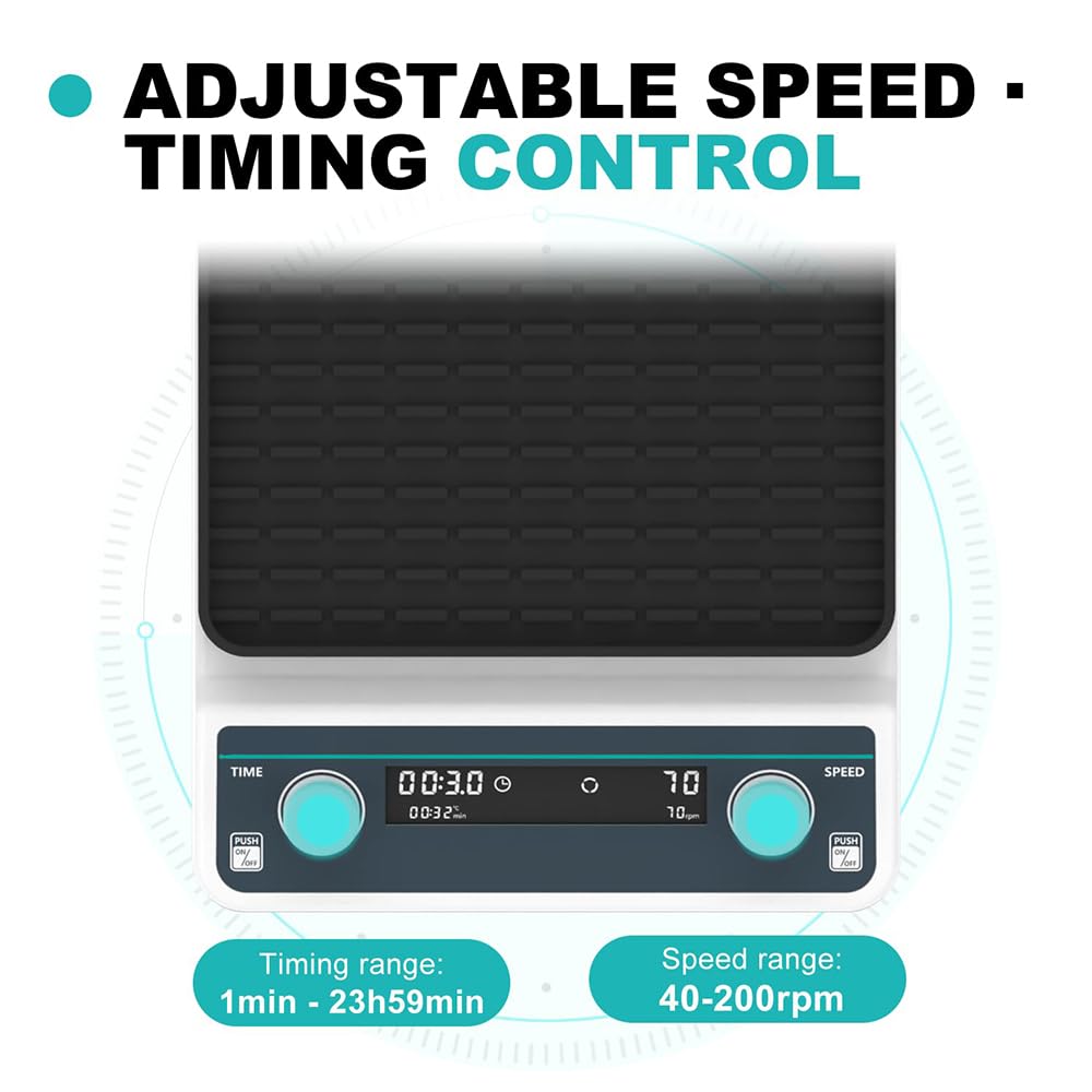 Agitador orbital digital, mezclador giratorio de 40-200 rpm, plataforma de 250 x 250 mm, modos de temporización/continuo para placas Petri, botellas de cultivo, vasos de precipitados, frascos