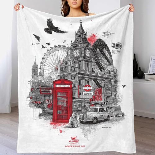 POLIUAWS Couvertures London Iconography, Plaid Peluche Toutes Saisons, Couverture Douce en Microfibre Polaire, Cadeau pour garçons et Filles, 100 x 130 cm (40...