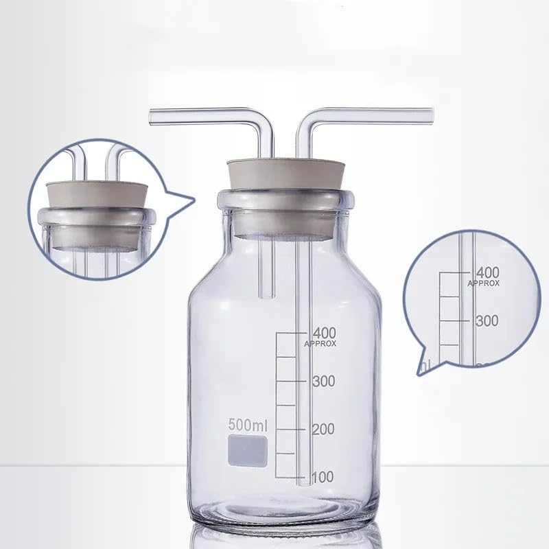 equipo de laboratorio Botella Universal de Gas for lavado de vidrio, cilindro recolector de Gas de 125ml-1000mL, escala de boca ancha, catéter de goma de doble orificio equipado(500ml)