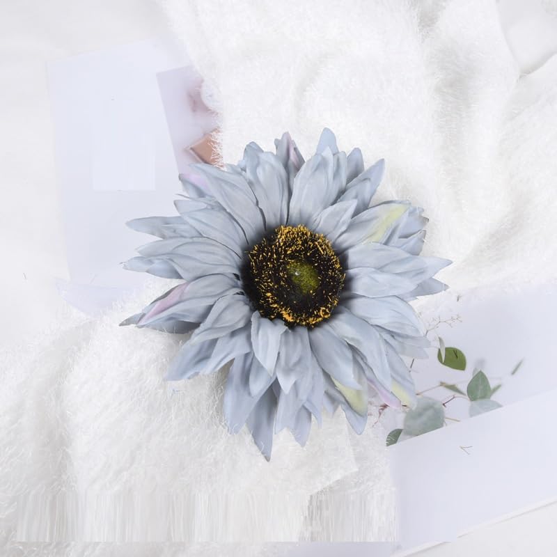 qbodp 2 Pack Artificial Flower Sunflower Curtain Tiebacks, Aesthetic Ribbon Tie Backs for Drapes, Home Decor Curtain Holdbacks, Grey