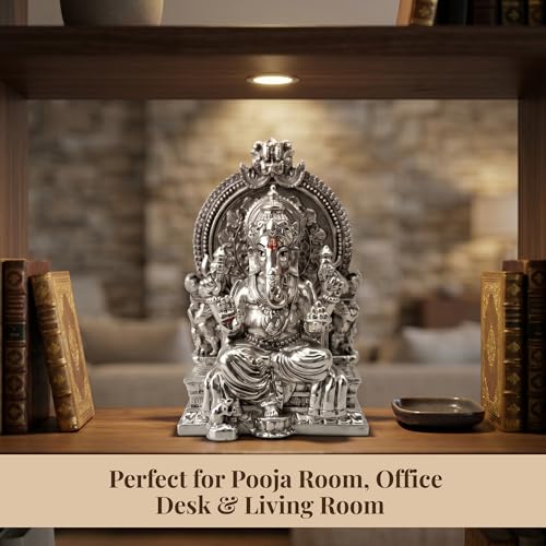 Image of Ganesha Silver Plated Ganesh Idol for Pooja Room | Home Decor | Office Desk | Ganpati Murti for Diwali Puja | Ganesh Chaturthi | Housewarming | Wedding | Festival | Corporate Gift | Mandir