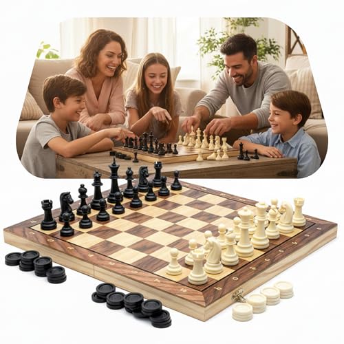 Jogo Xadrez Magnético com Damas e Gamão 3 em 1 Tabuleiro Dobrável 34x34 cm Estilo Estojo Clássico Profissional Luxo Peças Resina de Alto Impacto Recreação Estratégia Tamanho Grande