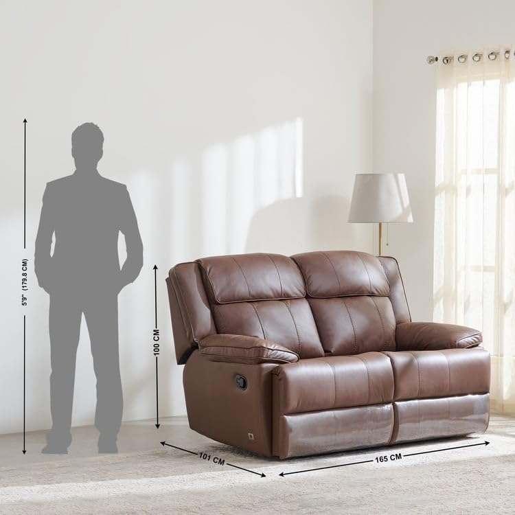 Image of Home Centre | Torino Half Leather 2-Seater Recliner Set | Recliner Sofa for Living Room | Solid Wood | Brown | 2 Year Warranty