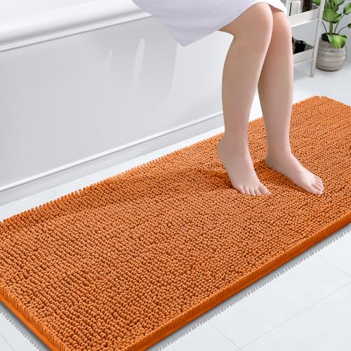 Image of OLANLY Bathroom Runner Rugs 59x24, Extra Soft Absorbent Chenille Bath Rugs, Rubber Backing Quick Dry, Machine Washable Long Bath Mats for Bathroom Floor, Tub and Shower, Home Decor Accessories, Clay