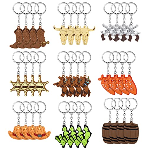 Panelee 36 Pcs Western Cowboy Keychain Bulk Silicone Horse Boot Cowboy Hat Western Themed Party Keychain for Christmas Holiday Birthday Gifts