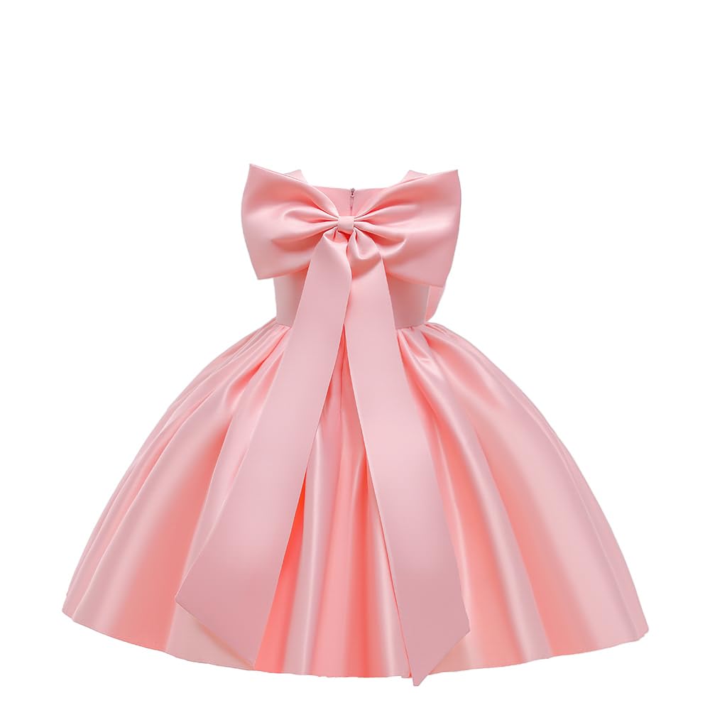 6M-8T Baby Girl Big Bowknot Birthday Pageant Dress Toddler Party Tutu Gown Baptism Dresses Pink 100