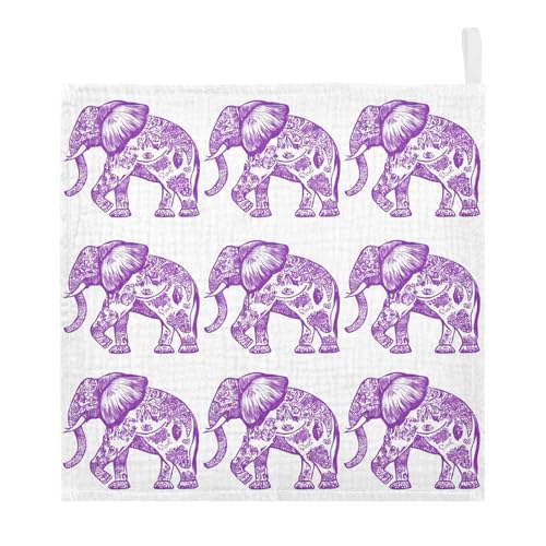 Image of vvfelixl Purple Outline Elephant Baby Burp Cloths Baby Muslin Washcloths for Boys Girls Cotton Babys Face Towel for Newborn Infants Soft and Absorbent 11.8 X 11.8 in, 5 Pack