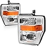 AUTOSAVER88 Headlight Assembly Compatible with 2008-2010 Ford F250 F350 F450 Super Duty Headlamp Chrome Housing(7C3Z-13008BA 7C3Z-13008AA)