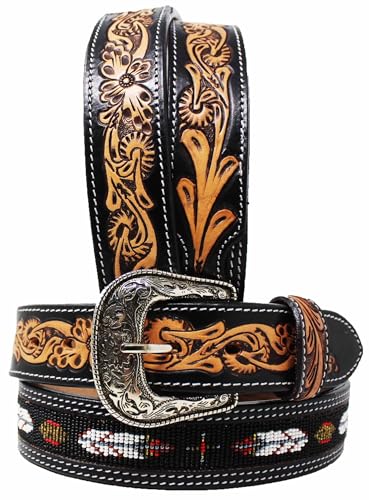 31-32 Men's Western Rodeo Heavy Duty Beaded Full-Grain Leather Belt 26RT11