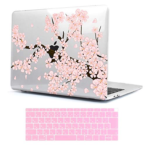 TwoL MacBook Air 13 インチ 2018 ケース + キーボードカバー , マックブック エア 13.3 インチ Retina 軽量 薄型 耐衝撃性 排気口 おしゃれ 桜柄 ハードケース シェルカバー