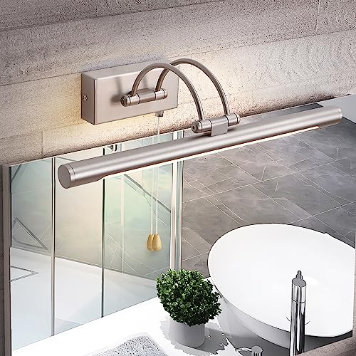 MantoLite Bathroom Vanity Lighting Fixtures 8W Cabinet Picture Wall Light, Indoor Lighting Wall Sconce with Ajustable Arm for Bedroom Living Room 3000K Lamp (IP44 Matte Nickel 40CM)