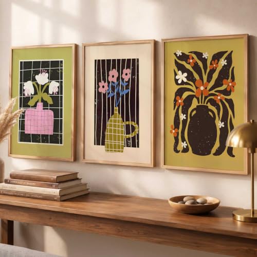 Image of kotart Boho Art Home Decoration Painting | Aesthetic Paintings With Frame For Living Room Bed Room Hotel Wall Decor Digital Reprint Set of 3 (14x20 Inch)