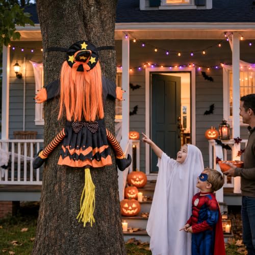 45" Halloween Crashing Witch Decoration Flying Witchs on Broom Hanging from Tree Outdoor Halloween Decor for Yard Garden Porch Patio - image 6