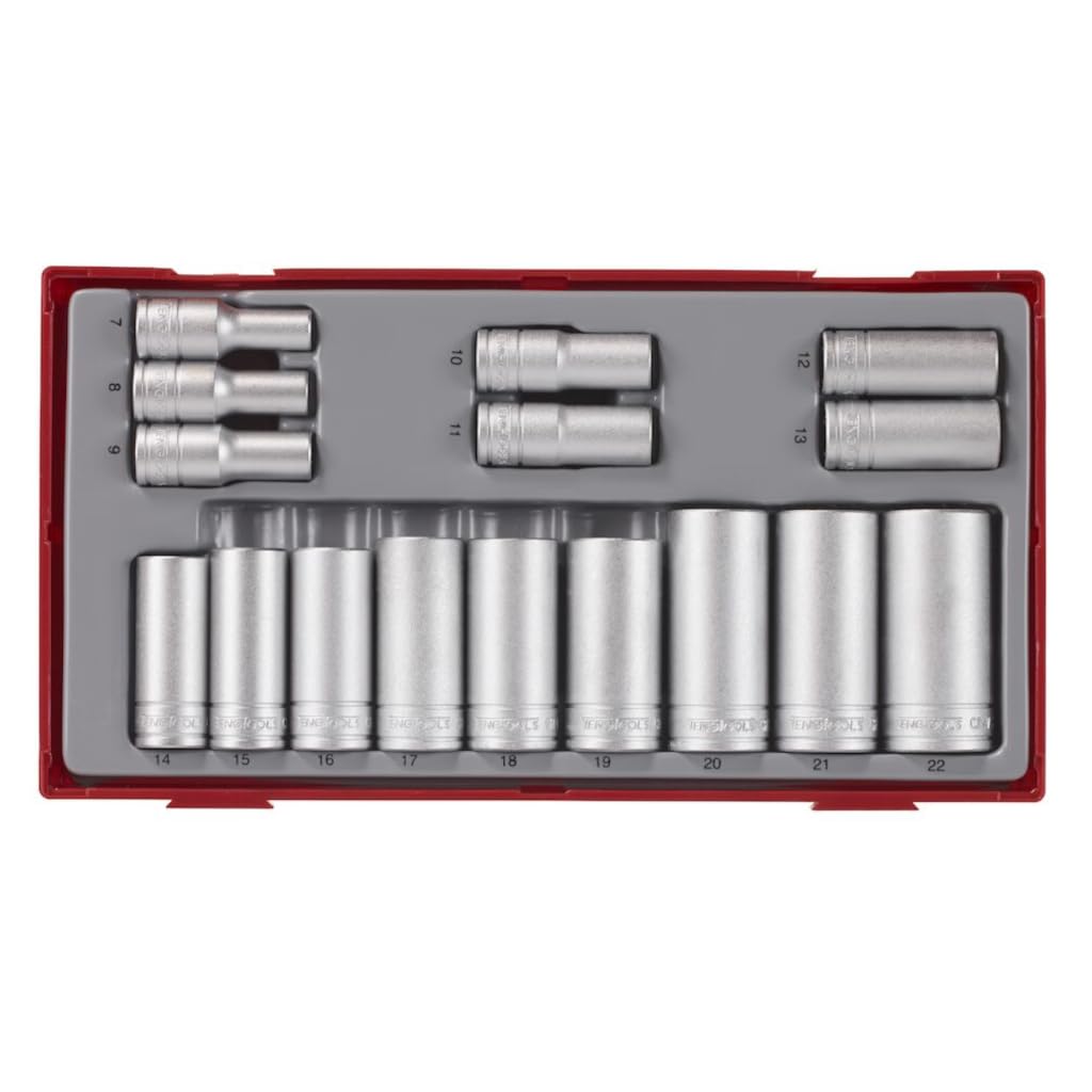 Teng Tools Deep Chrome 16 Piece 3/8 Inch Drive 12 Point Metric Vanadium Socket Set | Mechanic Tool | Hand Tool - Tt381612