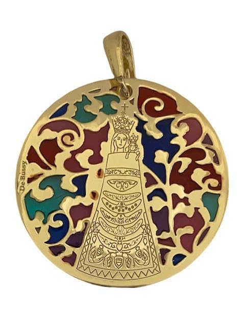 Médaille Vierge Marie de Loreto en argent sterling et émail avec dorure 18k d'exception