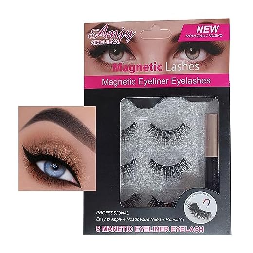 Cílios Magnético com 5 Pontos de Imã + Delineador Magnético + Pinça: Kit com 3 Pares Cílios Reutilizáveis