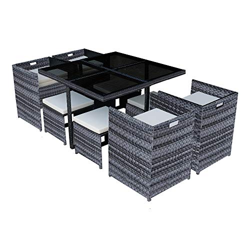 Panana 8 Seater Rattan Garden Dining Set with Table, 4 Chairs & 4 Stools, Cube Space Saving Outdoor Furniture for Patio, Conservatory & Garden - Image 3