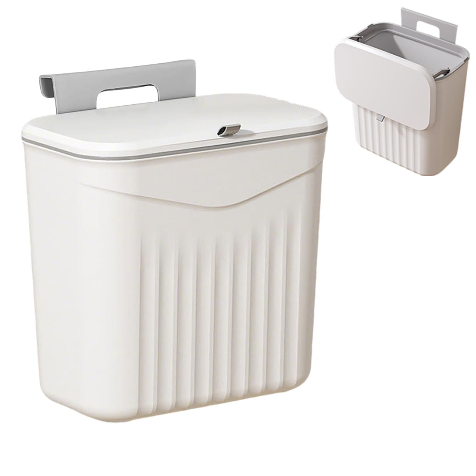 Pattumiera Cucina da Appendere, Pieghevole Secchio Spazzatura Sottolavello8,5L con Coperchio, Pattumiera Estraibile Sottolavello, Compostiera Sospesa per Cucina, Bagno, Campeggio, Auto, Ufficio(Bianco