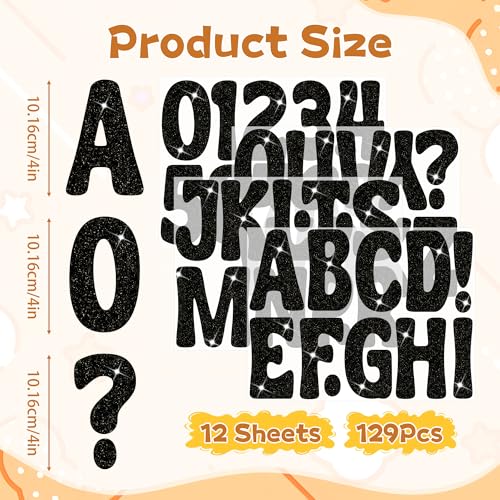 Image of Bulletin Board Letters 129 PCS Glitter Letter Stickers Large 4 Inch, Black