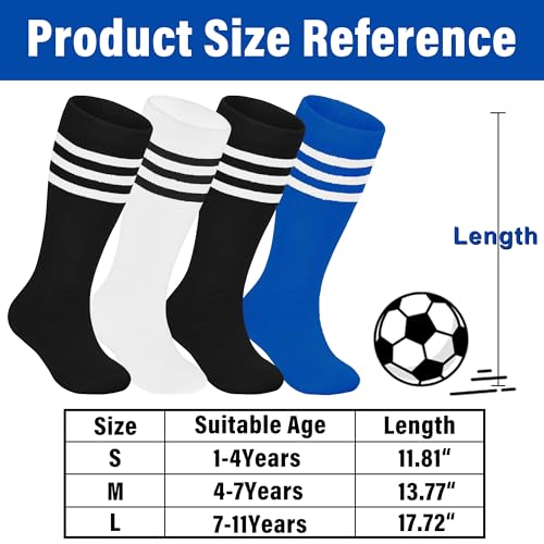 LPMOERA 4 Pairs Toddler Soccer Socks Girls Boys Baseball Softball Sock Football Knee-High Athletic Socks3