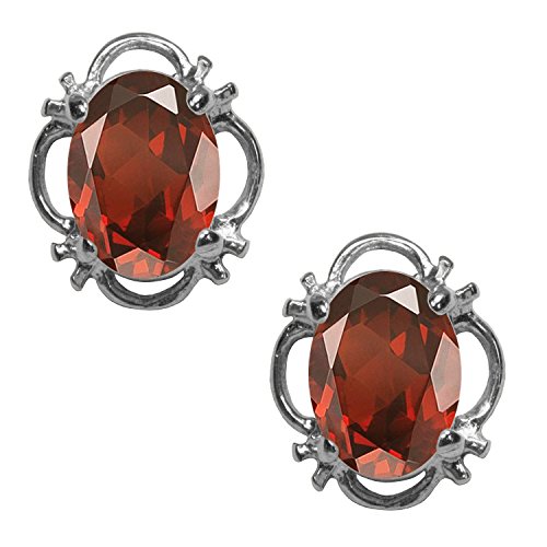 Boucles d'oreille grenat ovale en or blanc 9 carats filigrane BJC
