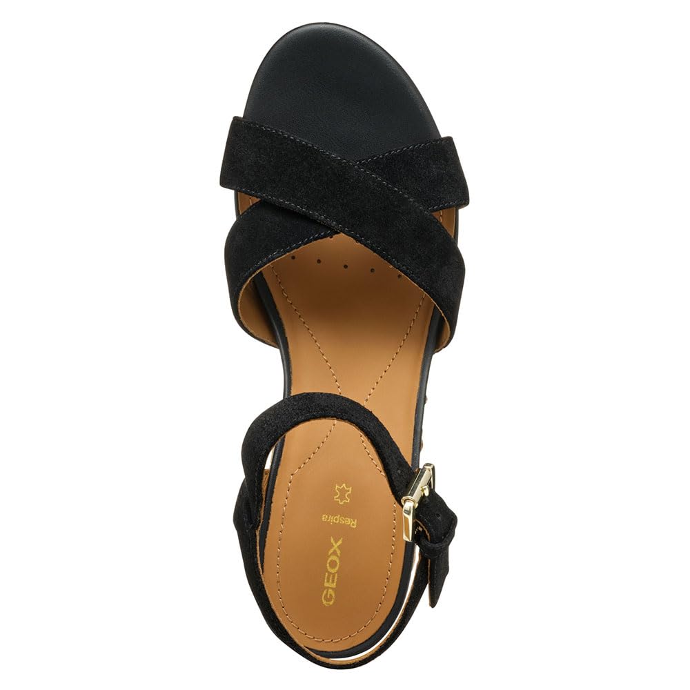 Geox D Ischia Corda B, Sandalo con Zeppa Donna, Black, 38.5 EU