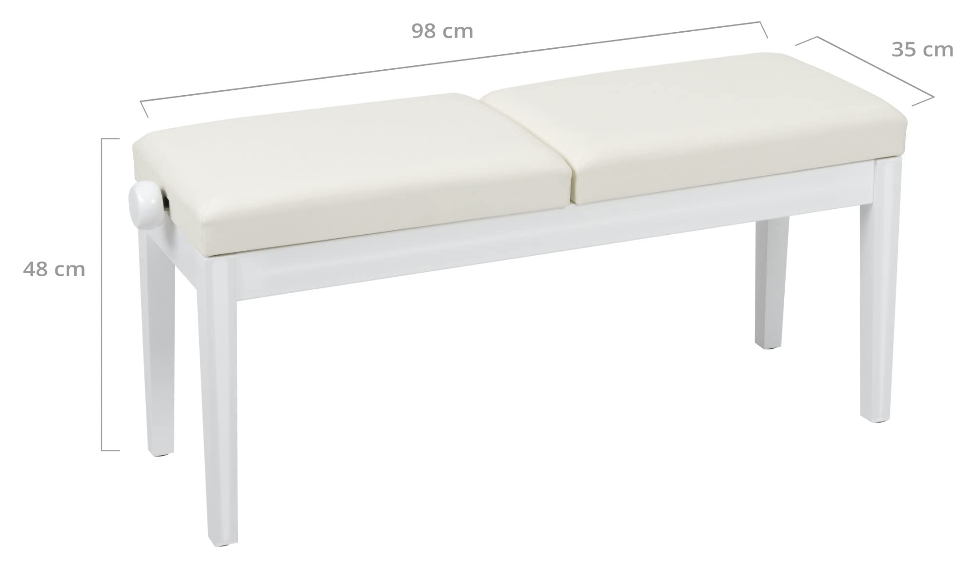 Classic Cantabile Panca per pianoforte a due posti in bianco lucido