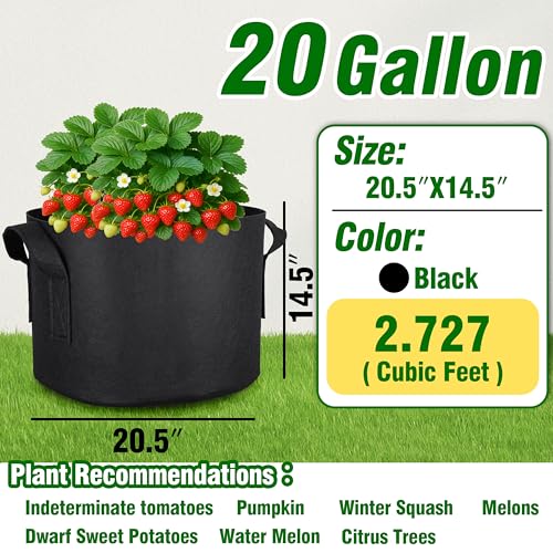 Image of 12-Pack 20 Gallon Grow Bags, Heavy Duty Fabric Pots with Handles, Reusable Plant Bags for Vegetable, Herbs & Flowers, BPA-Free, Breathable, Durable