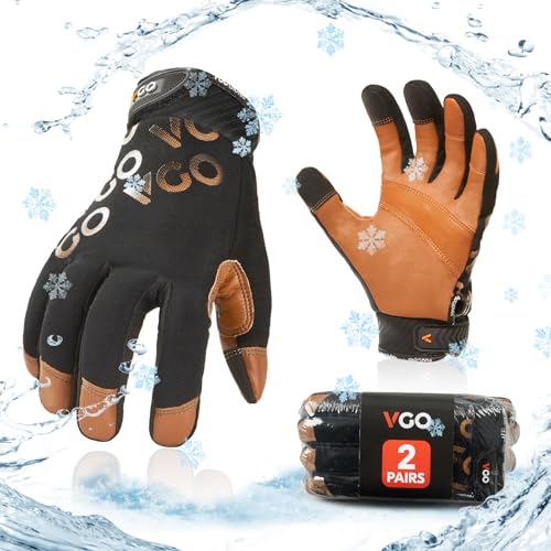 Vgo...-4°F Lined Leather Waterproof Winter Work Gloves(GA9603FW,M)