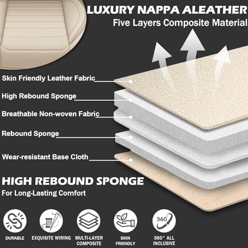Image of Car Seat Cover Full Set for Toyota Camry Hybrid Seat Covers 2007-2024, Nappa Leather Waterproof Seat Covers For Cars, Airbag Compatible, Universal Automotive Seat Covers(Standard Front Row /Beige)