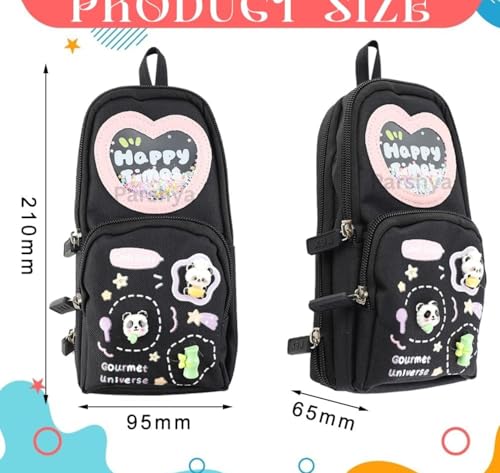 Image of Parshya Cute Panda Pencil Pouch for Kids Girls Boys, Large Capacity 3 Compartment Pencil Case, Kawaii Stationery Organizer with Zipper, Pen Holder Slots, School Supplies Storage Bag Return Gifts