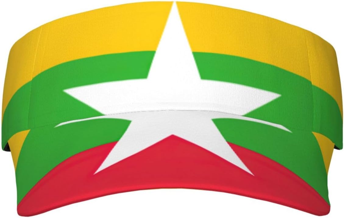 Flag of Myanmar Print Sports Sun Visor Men Women Lightweight Cooling Stretchy Visor Hat for Running, Tennis, Golf Black