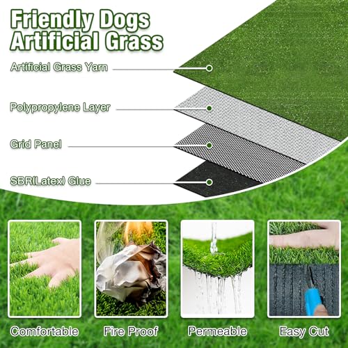 Image of GLOBREEN Artificial Grass for Dogs Potty, 3FT X 3FT Pets Fake Grass Turf for Patio Balcony Backyard, Waterproof Easy to Cut