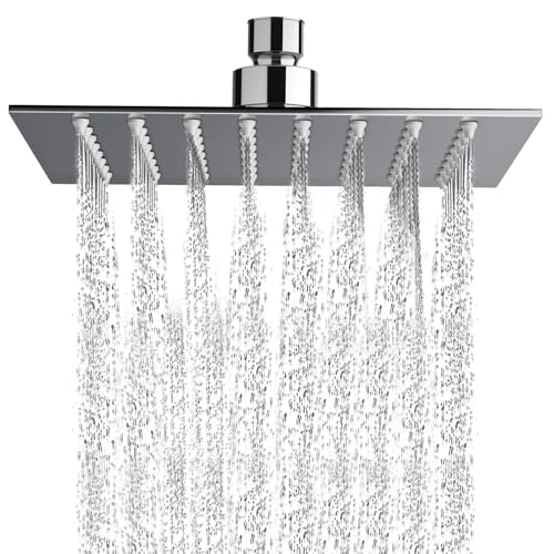 BIUT 6x6” Square Overhead Shower SS-304 Grade Ultra Slim Stainless Steel Polished Mirror Finish High Pressure Showerhead with Brass Swivel & Silicone Nozzle Without Arm Rain Showers for Bathroom (1Pc) (B0D3F6XMHS) Amazon Price History, Amazon Price Tracker