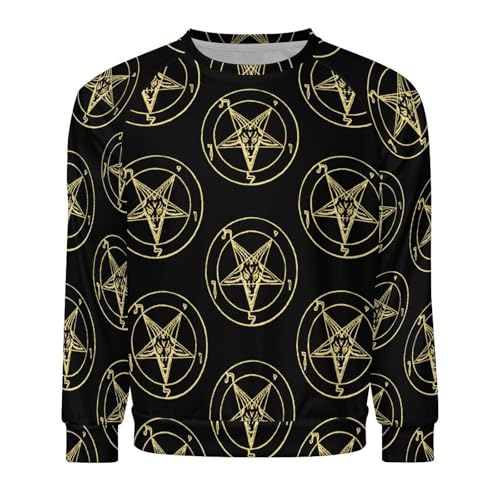 Gold Baphomet Inverted Pentacle Pewter Satanic Goat Men's Crewneck Sweatshirt Pullover Long Sleeve Casual Tops4