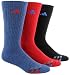 adidas Mens Cushioned 3-Pack Crew sock, Ray Blue-Grey Marl/Ray Red/black, Large