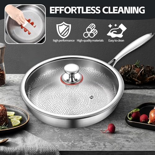 PakaLife Titanium Pan with Hammer & Lid,11.8'' Titanium & Stainless Steel Pro Cookware,Multifunctional Pots and Pans Set,Scratch-Resistant Non Stick Frying Pans for Cooking - Image 6