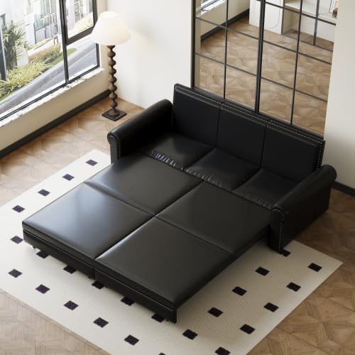 Futon Sofa Bed,Queen Size 3-in-1 Convertible Sleeper Sofa,90" Pull Out Futon Sleeper Loveseat Couch,Modern Futon Loveseat Couch for Living Room,Small Space,Apartment,Bedroom (Velvet, Black)