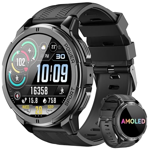 OUKITEL Smartwatch Herren, Militär Wasserdicht Fitness Watch Tracker mit 123 Sportmodi, 410mAh Akku reicht für 15 Tage, 1,43' AMOLED Display, Armbanduhr mit Pulsmesser Schlafmonitor für Android iOS