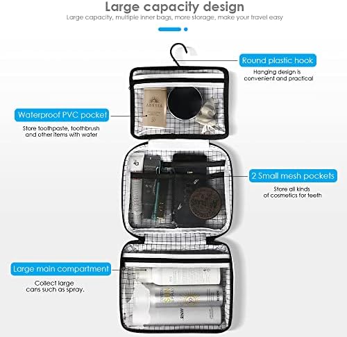 Cosmetic Bags for Women and Men, Hanging Bathroom Shower Travel Toiletry Bag, Portable Compact Water-resistant Makeup Bag with Hanging Hook for Full Sized Container, Toiletriesized Container, Toiletries 3 Cosmetic Bags for Women and Men, Hanging Bathroom Shower Travel Toiletry Bag, Portable Compact Water-resistant Makeup Bag with Hanging Hook for Full Sized Container, Toiletriesized Container, Toiletries