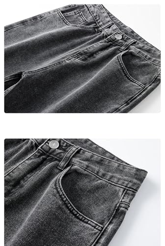 Men Vintage Jeans with Pockets Y2k Wide Leg Pants High Street Straight Wide Denim Trousers3