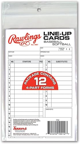 Rawlings | SYSTEM-17 Lineup Card Refill Pack | Baseball/Softball | Four-Part Lineup Cards