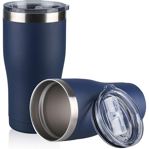 Jay Style 20 oz Stainless Steel Tumbler with Lid Double Wall Vacuum Insulated Travel Mug, Durable Insulated Coffee Cup for Home,Office,Outdoor,Ice Drink (Navy,2 Pack)