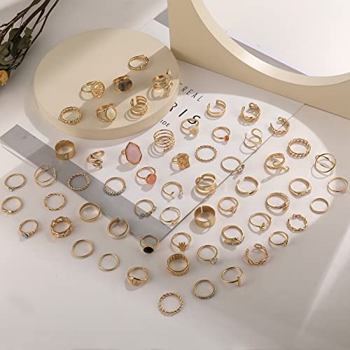 17km 60 pcs gold stacks ring sets for women non tarnish dainty vintage stackable rings pack finger midi knuckle rings for jewelry gift