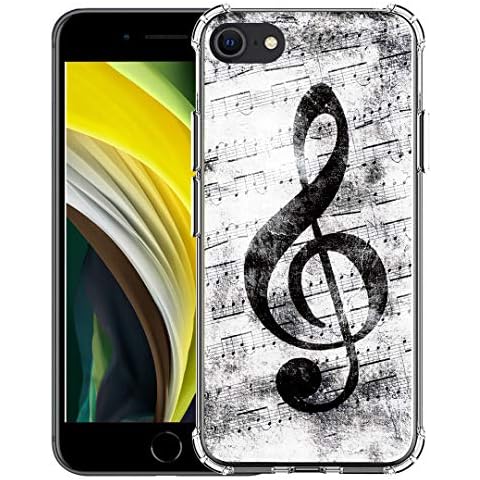 MUQR Case for iPhone SE 3 2022/ SE 2 2020/7 / 8 Music Notes Silicone Slim Cover Compatible with iPhone 7/8 / SE 2 / SE 3 Cover Silicone Rubber Protective Music Note Vintage Design Pattern Cover